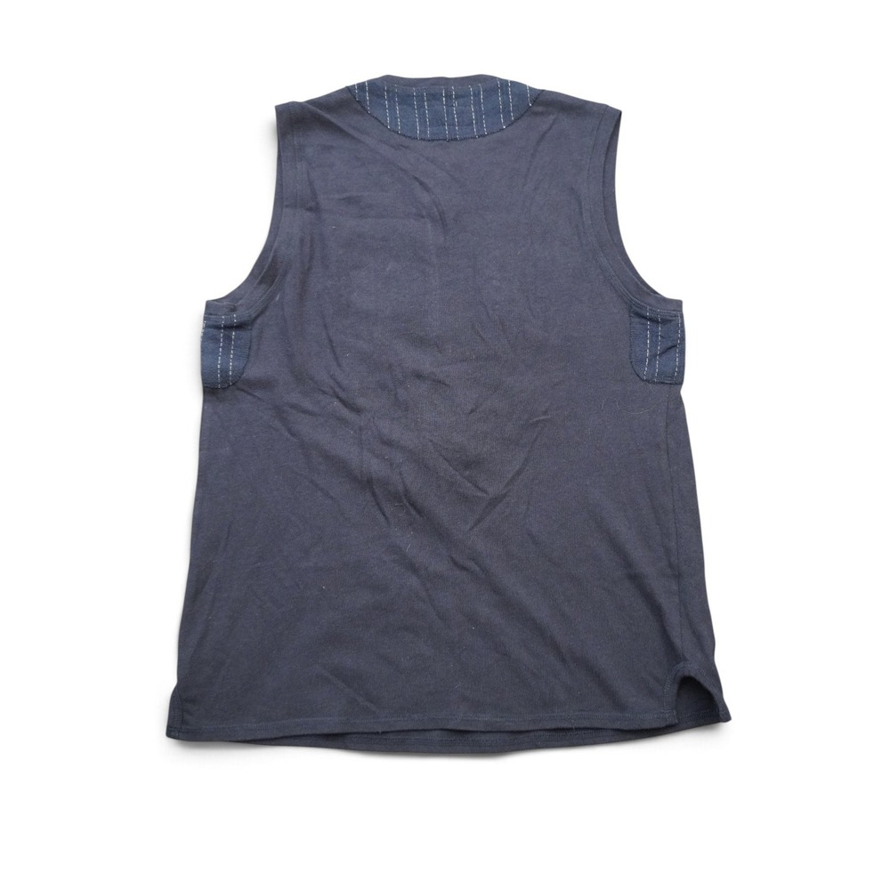 Derek Lam 10 Crosby Denim Sleeveless Henley Tank Top Size L Navy Pinstripe Bib